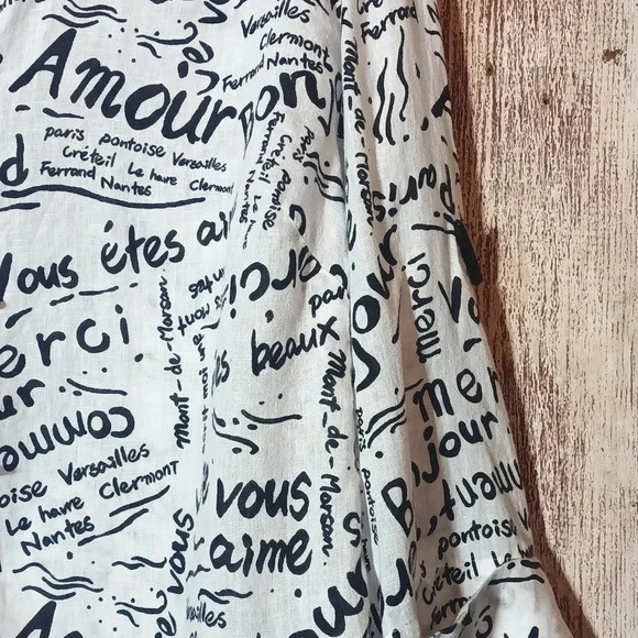 Linen Laura Ashley Woman french print black white button cuffed sleeve 1X - Picture 4 of 12